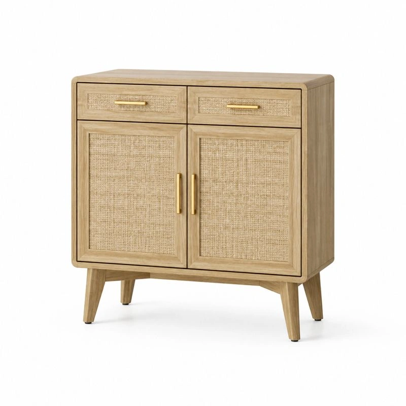 Commode bois avec tiroirs et portes cannage